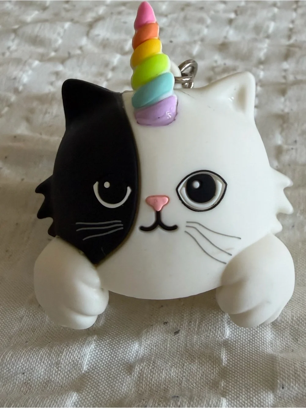 Cute Black & White Cat Unicorn Charm Keychain